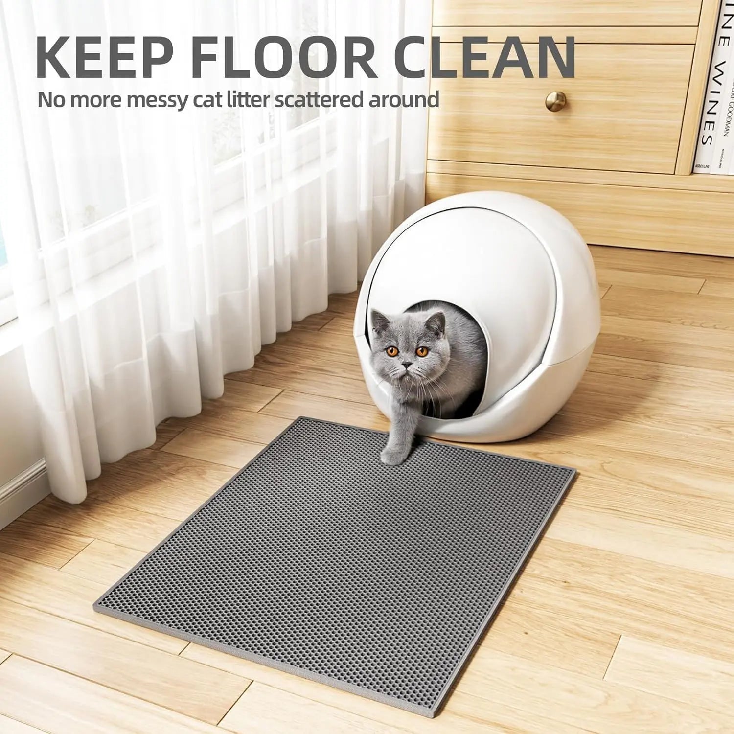 Double-Layer EVA Cat Litter Mat for Litter Box, Honeycomb Design Traps Scattered Sand, Waterproof & Non-Slip Floor Protector, Easy to Clean & Reuse (Grey) Wholesale Hub