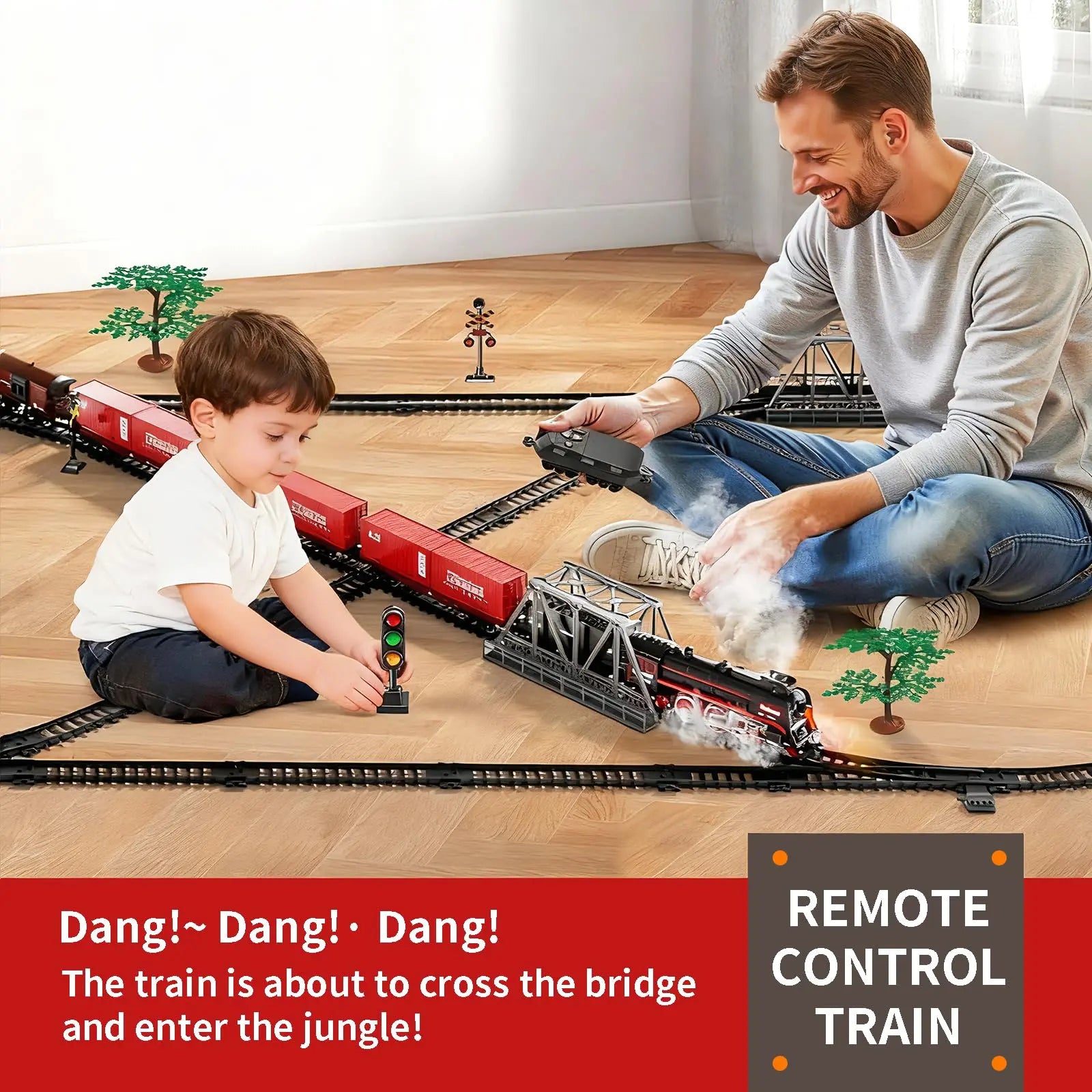 Model Train Set, Remote Control Train Toys with 3Way Smoke Locomotive, 5 Train Cars, Luxury Track Kit, Authentic Train Sounds & Lights, Rechargeable Battery, Top Present for Train Lovers (Black) Wholesale Hub