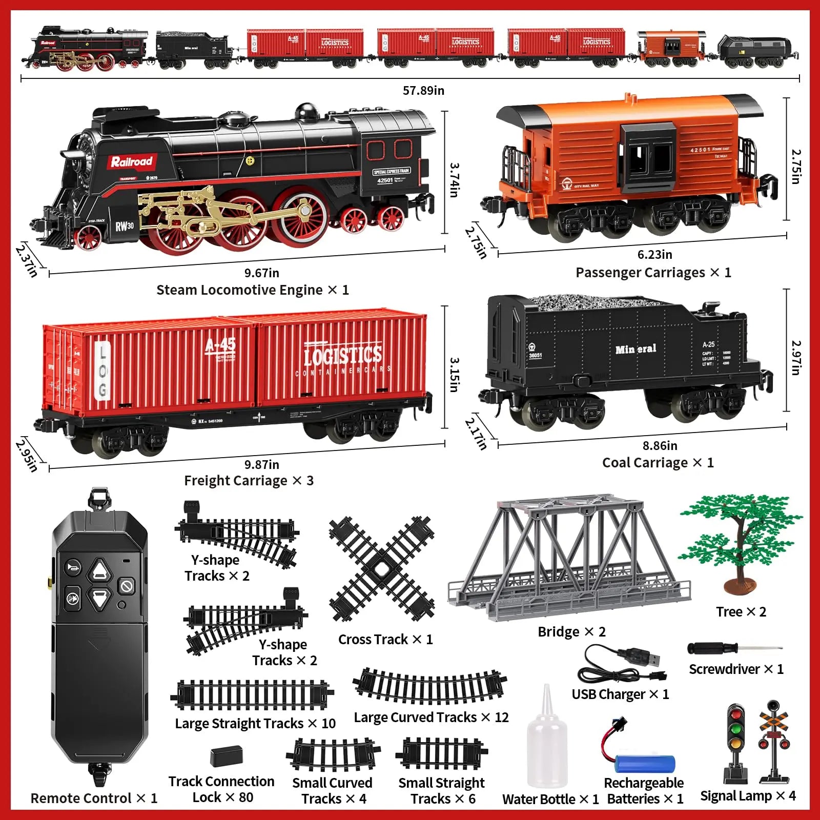 Model Train Set, Remote Control Train Toys with 3Way Smoke Locomotive, 5 Train Cars, Luxury Track Kit, Authentic Train Sounds & Lights, Rechargeable Battery, Top Present for Train Lovers (Black) Wholesale Hub
