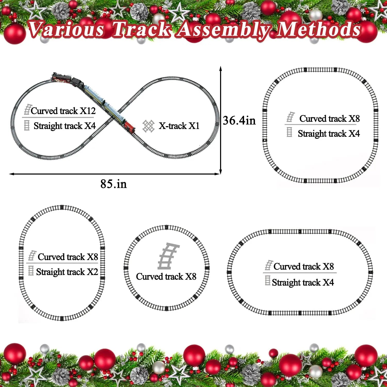 Train Set for Kids, Electric Train Toys with Realistic Light Sounds Smoke, Christmas Train Model Gifts for Toddlers Boys Girls, Steam Locomotive, Luxury Track & 2 Glowing Passenger Carriages (Black) Wholesale Hub