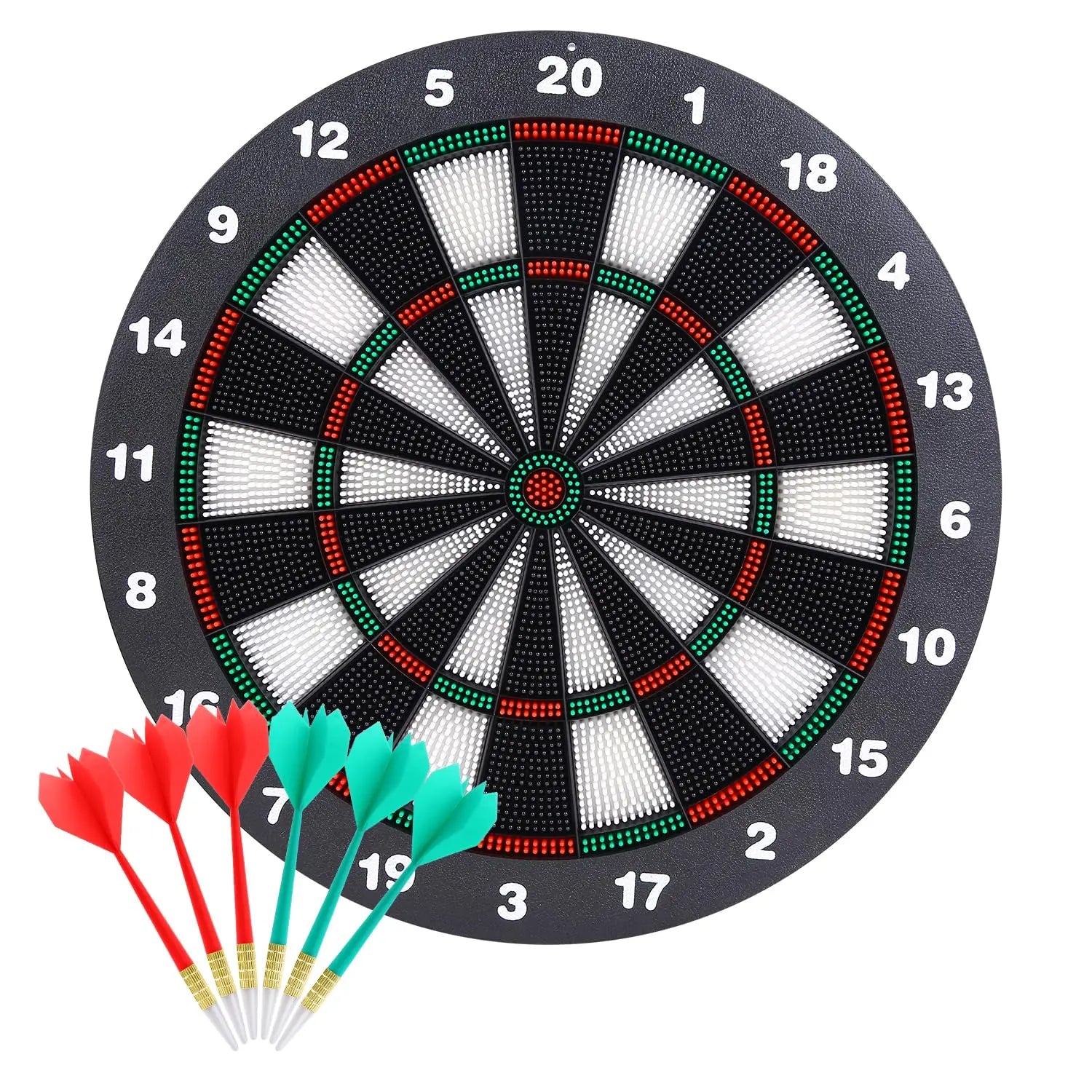 Safety Dart Board Set with 6 Soft Tip Darts: 16-Inch Rubber Dartboard for Family, Office & Party Leisure Sport Wholesale Hub