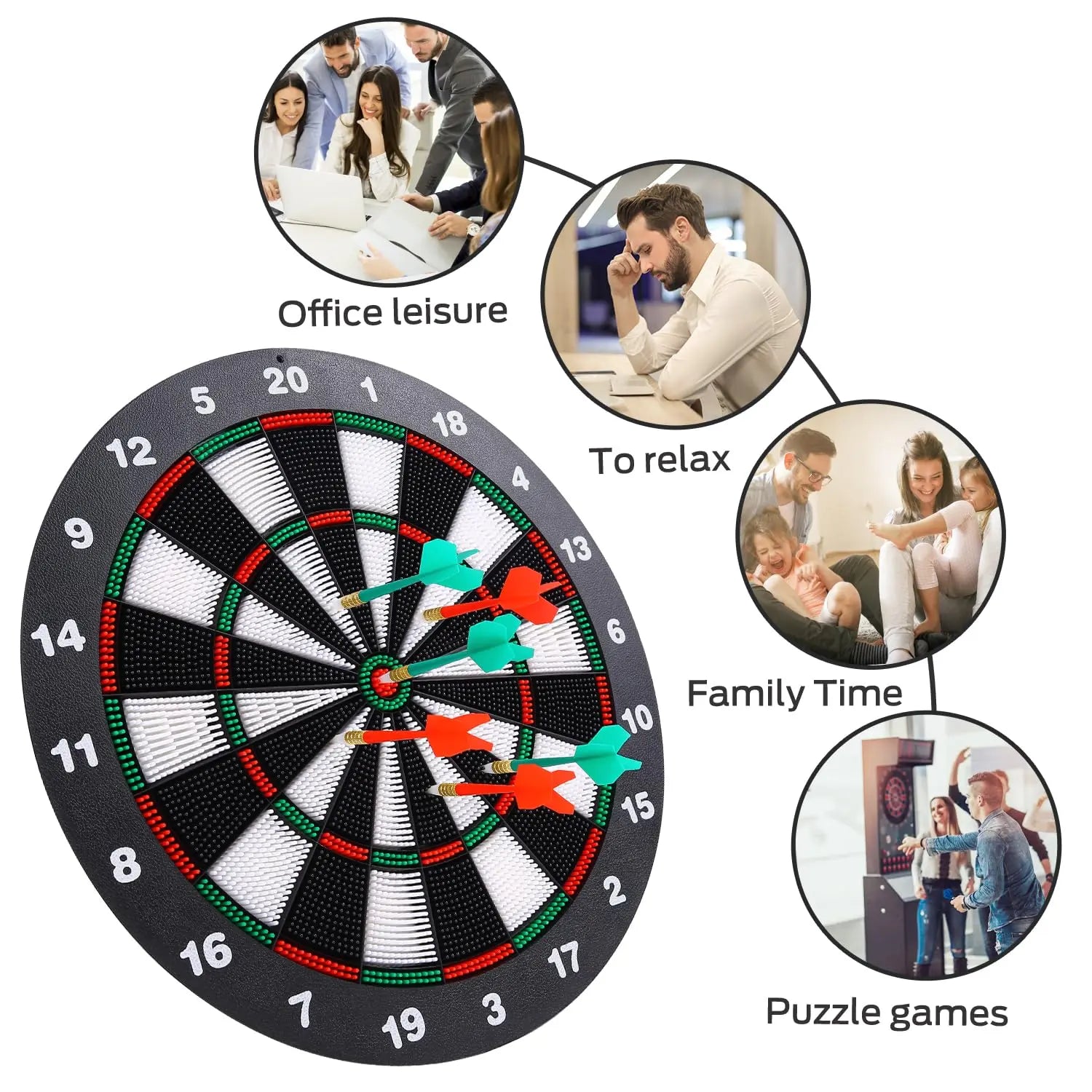 Safety Dart Board Set with 6 Soft Tip Darts: 16-Inch Rubber Dartboard for Family, Office & Party Leisure Sport Wholesale Hub