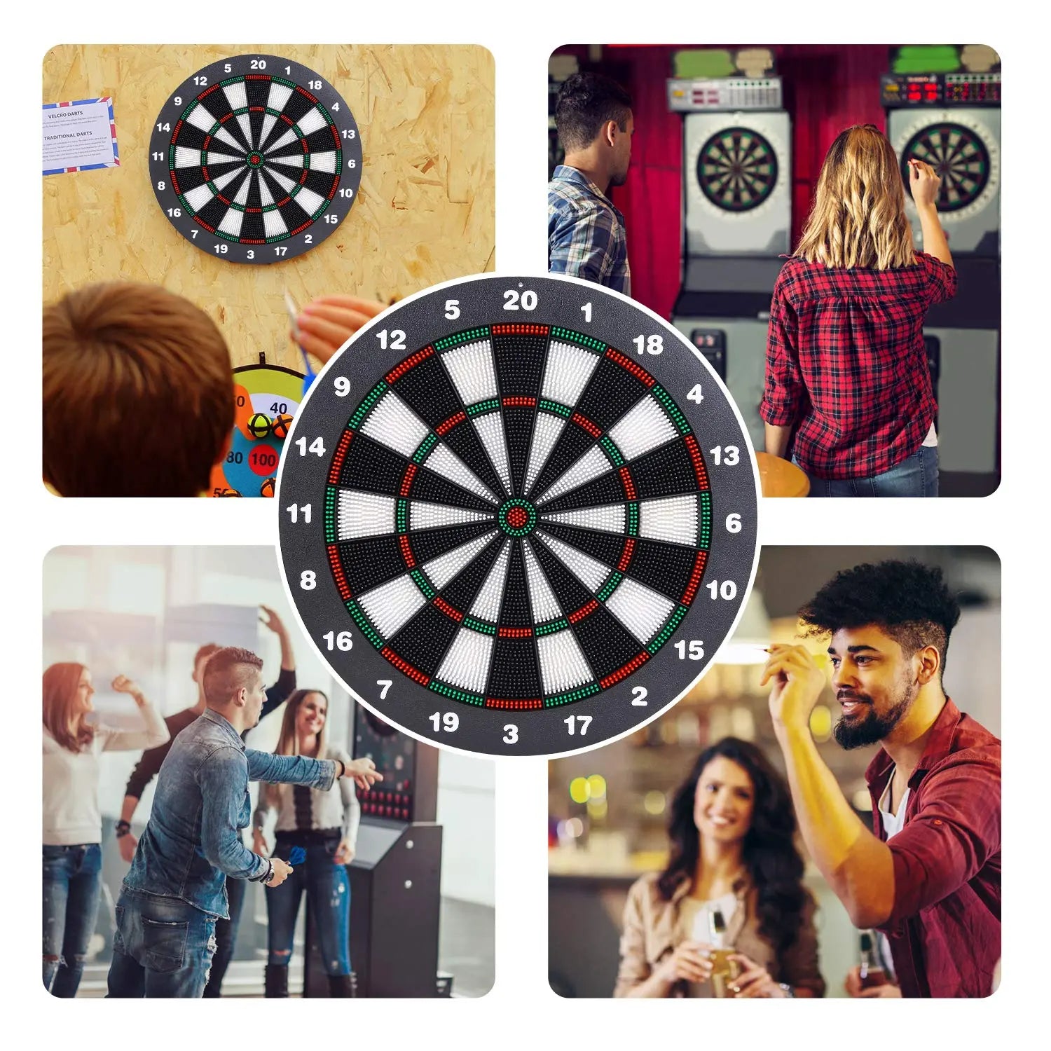Safety Dart Board Set with 6 Soft Tip Darts: 16-Inch Rubber Dartboard for Family, Office & Party Leisure Sport Wholesale Hub