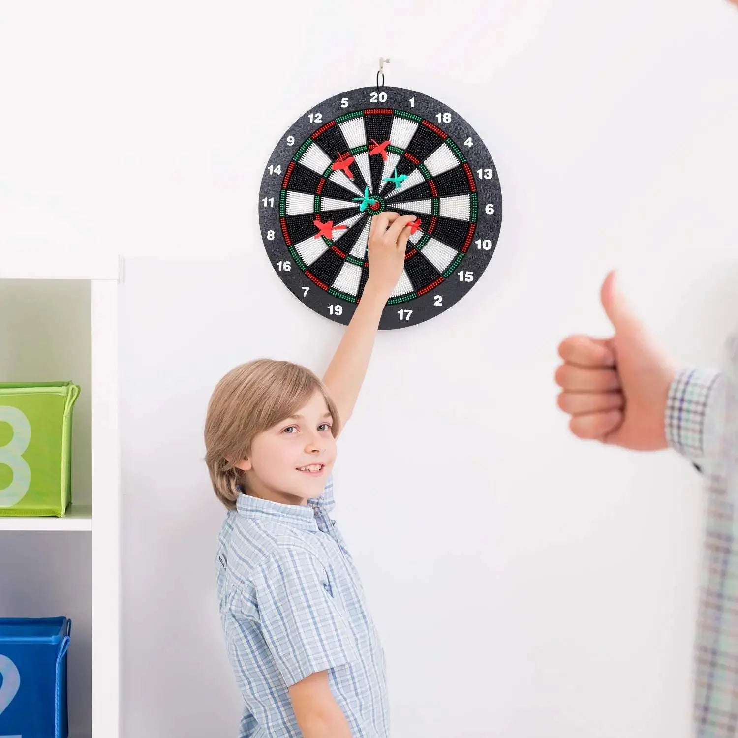 Safety Dart Board Set with 6 Soft Tip Darts: 16-Inch Rubber Dartboard for Family, Office & Party Leisure Sport Wholesale Hub