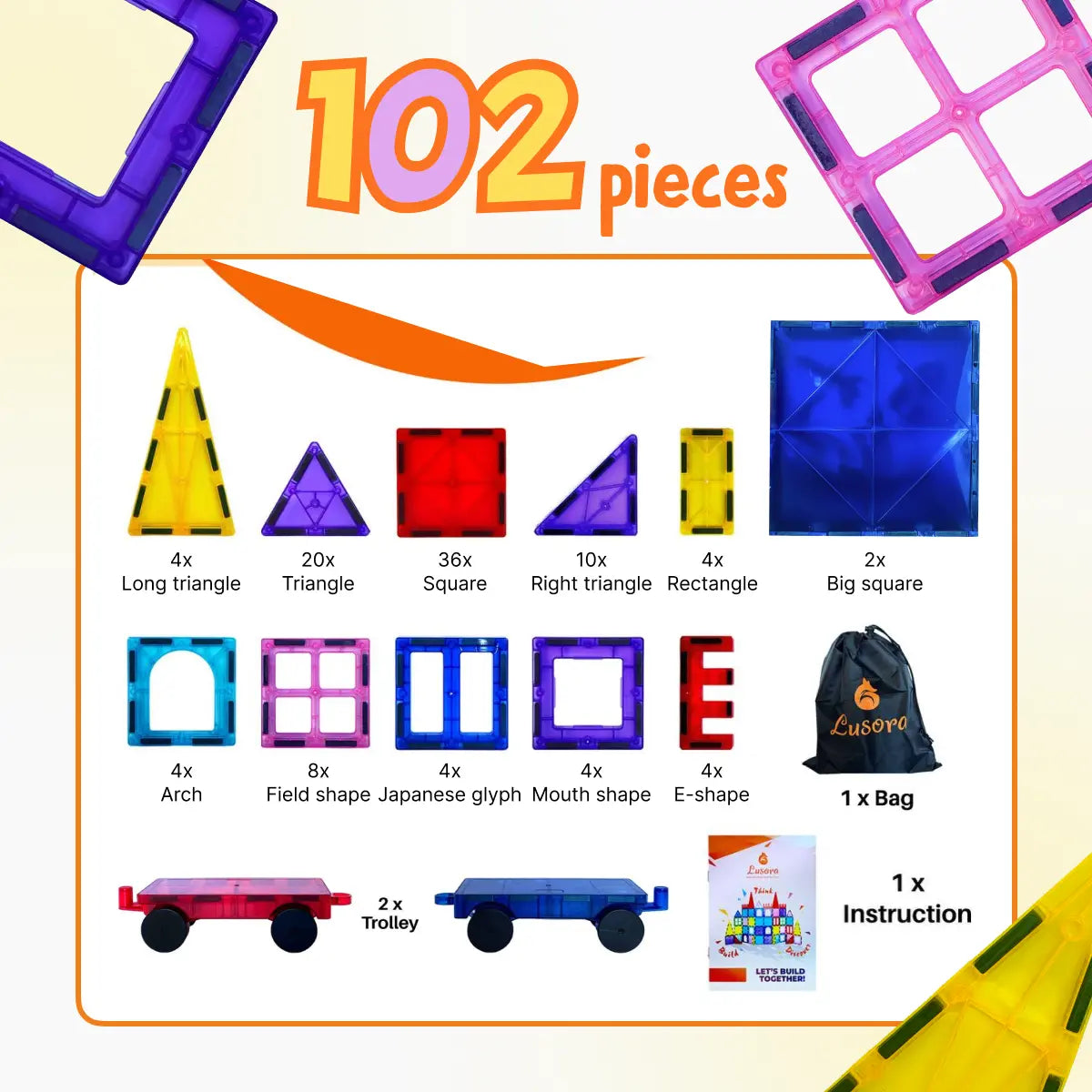 Hundred And Two Pieces Magnetic Tiles Building Set Wholesale Hub