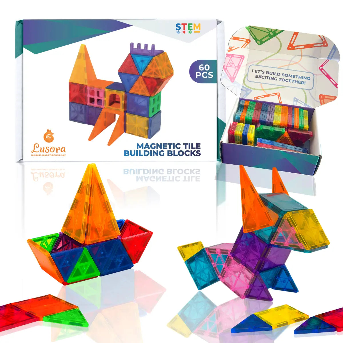 Sixty Pieces Magnetic Tiles Building Set Wholesale Hub