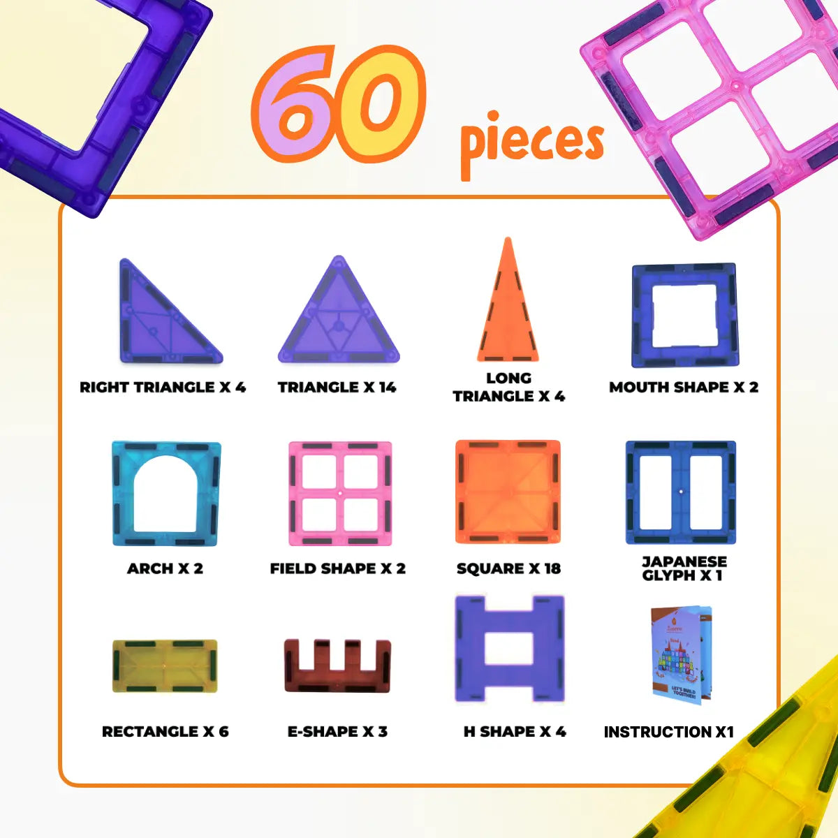 Sixty Pieces Magnetic Tiles Building Set Wholesale Hub
