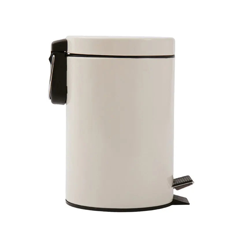 5L Round Lidded Trash Can Foot Pedal Garbage Bin for Kitchen Bathroom Hotel-White Wholesale Hub