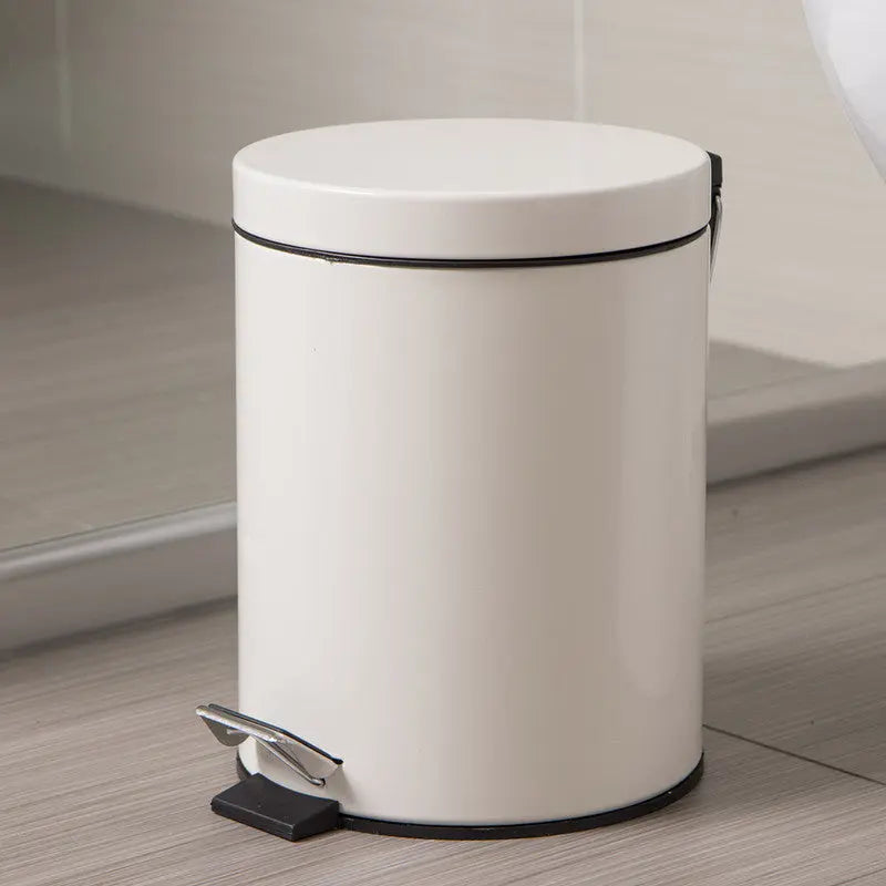 5L Round Lidded Trash Can Foot Pedal Garbage Bin for Kitchen Bathroom Hotel-White Wholesale Hub