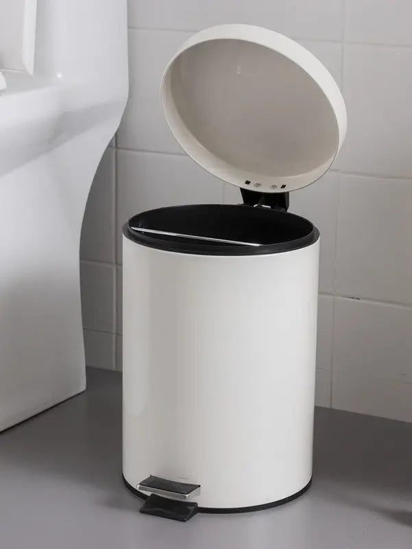 5L Round Lidded Trash Can Foot Pedal Garbage Bin for Kitchen Bathroom Hotel-White Wholesale Hub