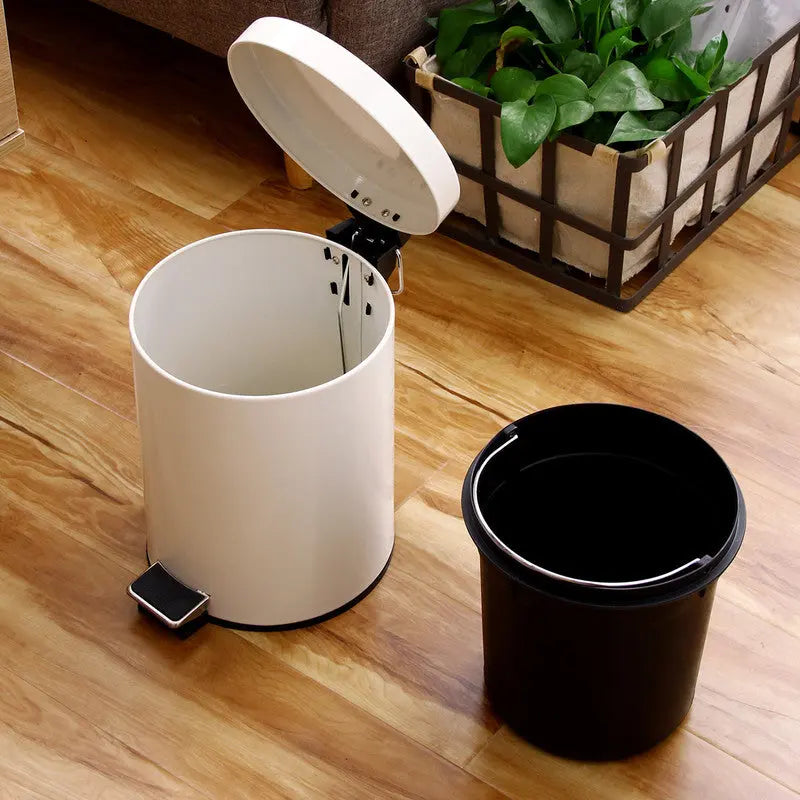 5L Round Lidded Trash Can Foot Pedal Garbage Bin for Kitchen Bathroom Hotel-White Wholesale Hub