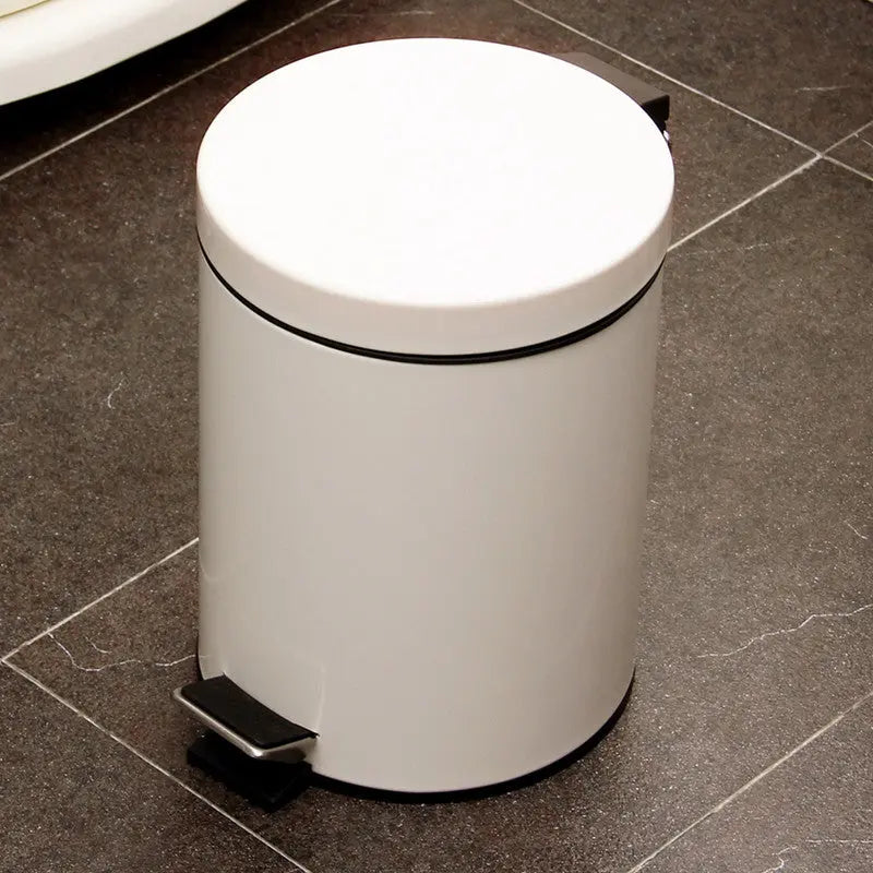 5L Round Lidded Trash Can Foot Pedal Garbage Bin for Kitchen Bathroom Hotel-White Wholesale Hub