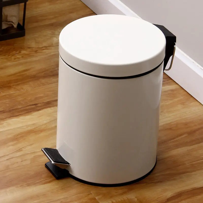 5L Round Lidded Trash Can Foot Pedal Garbage Bin for Kitchen Bathroom Hotel-White Wholesale Hub