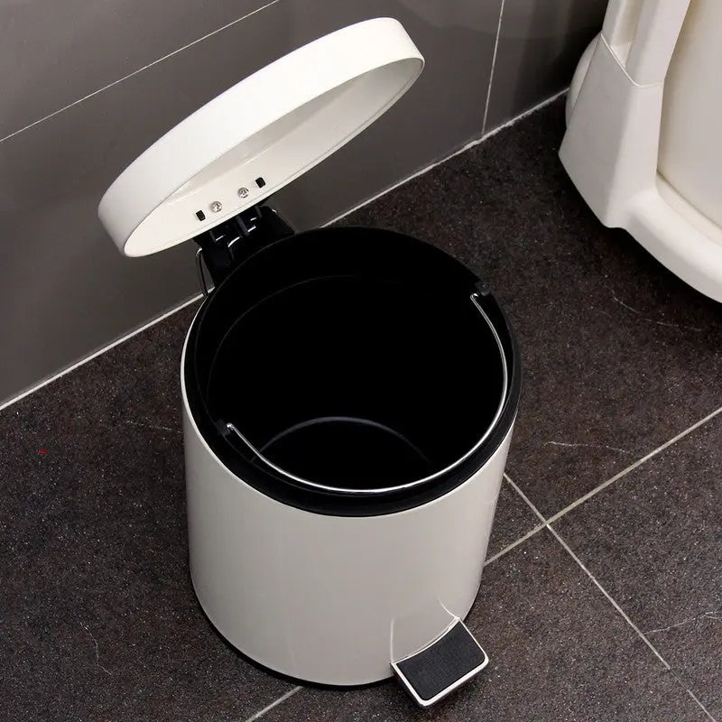 5L Round Lidded Trash Can Foot Pedal Garbage Bin for Kitchen Bathroom Hotel-White Wholesale Hub