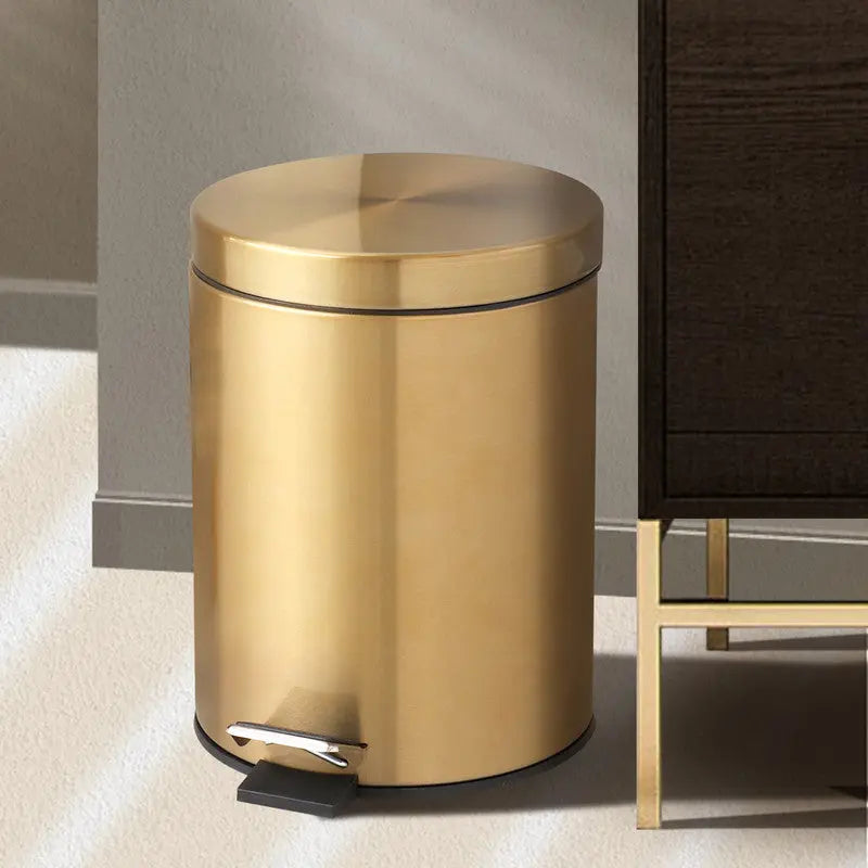 5L Stainless Steel Round Trash Can With Lid And Foot Pedal for Household Kitchen Hotel-Champagne Gold Wholesale Hub