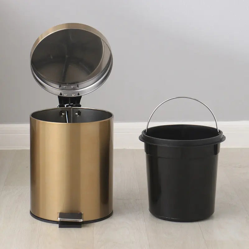 5L Stainless Steel Round Trash Can With Lid And Foot Pedal for Household Kitchen Hotel-Champagne Gold Wholesale Hub