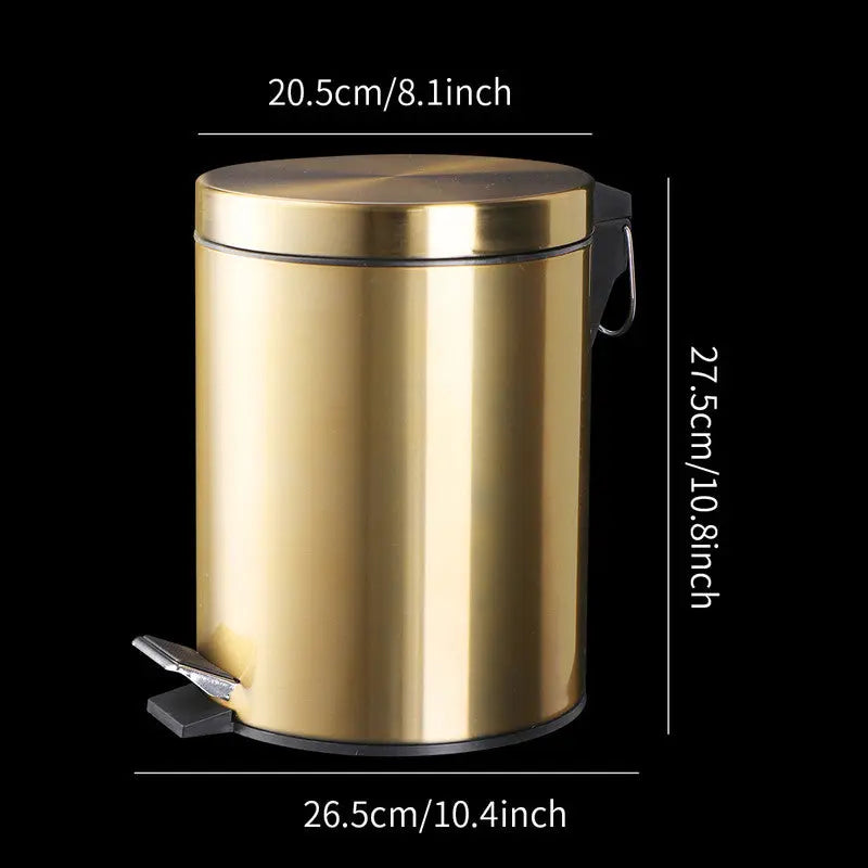 5L Stainless Steel Round Trash Can With Lid And Foot Pedal for Household Kitchen Hotel-Champagne Gold Wholesale Hub