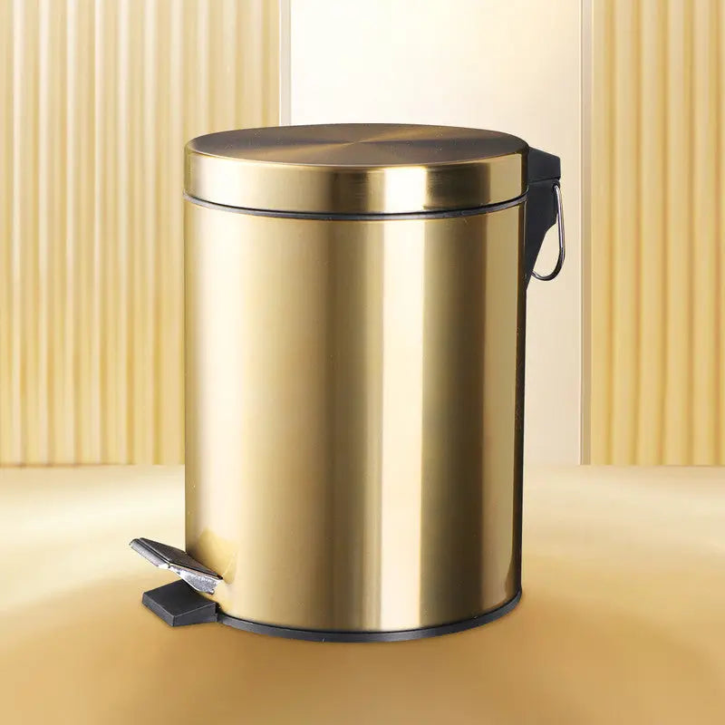 5L Stainless Steel Round Trash Can With Lid And Foot Pedal for Household Kitchen Hotel-Champagne Gold Wholesale Hub