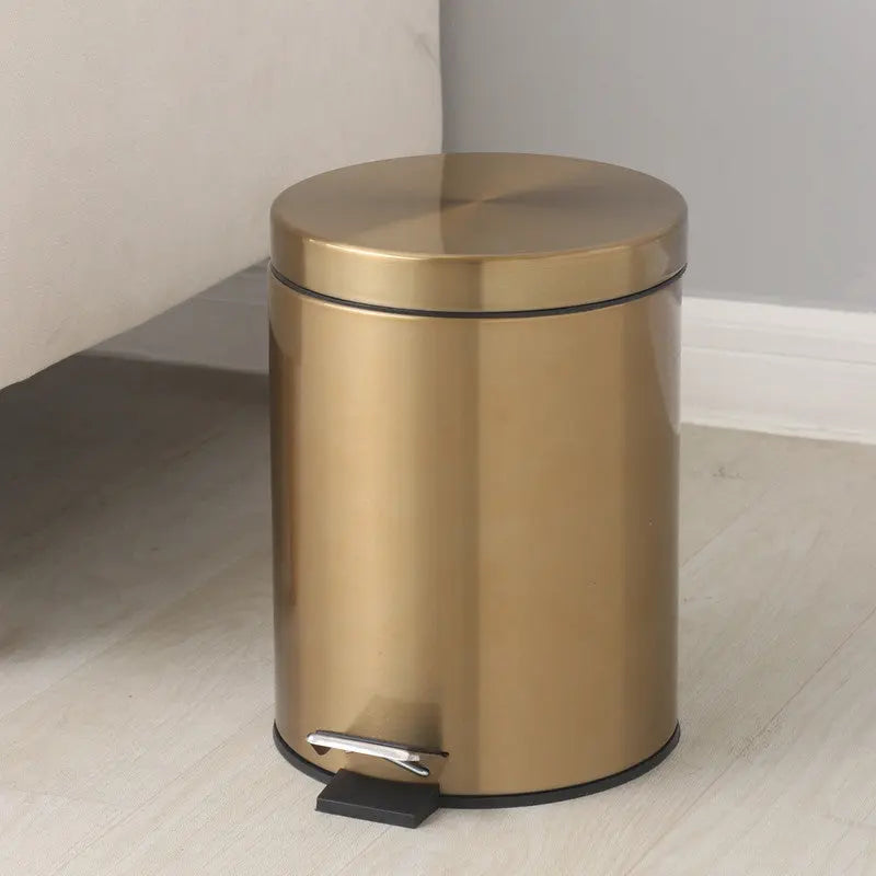 5L Stainless Steel Round Trash Can With Lid And Foot Pedal for Household Kitchen Hotel-Champagne Gold Wholesale Hub
