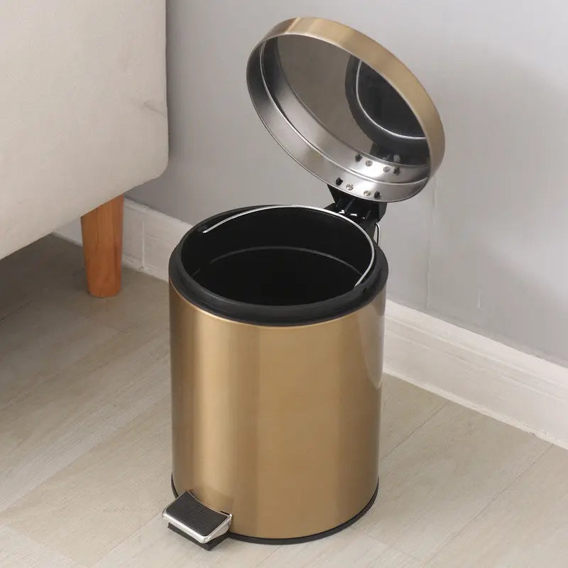 5L Stainless Steel Round Trash Can With Lid And Foot Pedal for Household Kitchen Hotel-Champagne Gold Wholesale Hub