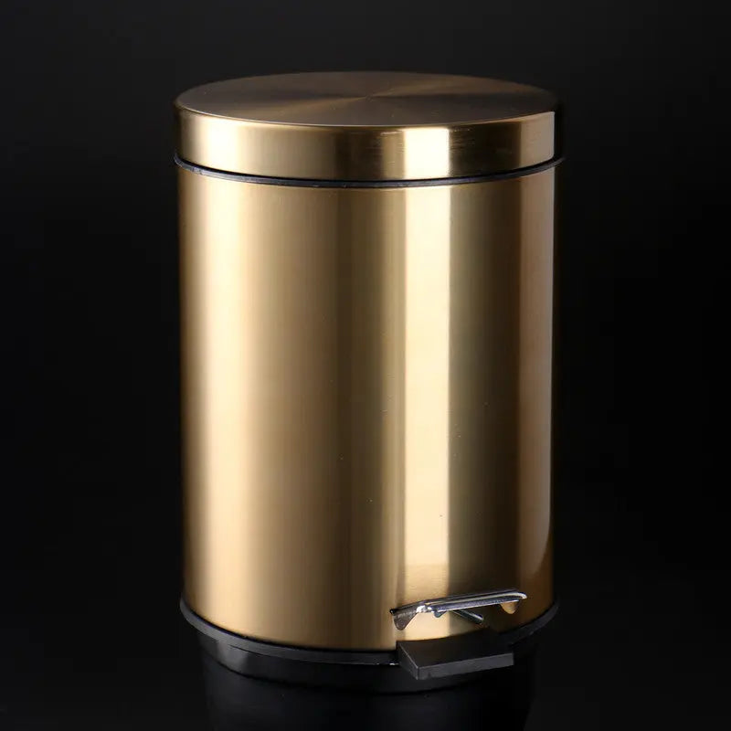 5L Stainless Steel Round Trash Can With Lid And Foot Pedal for Household Kitchen Hotel-Champagne Gold Wholesale Hub