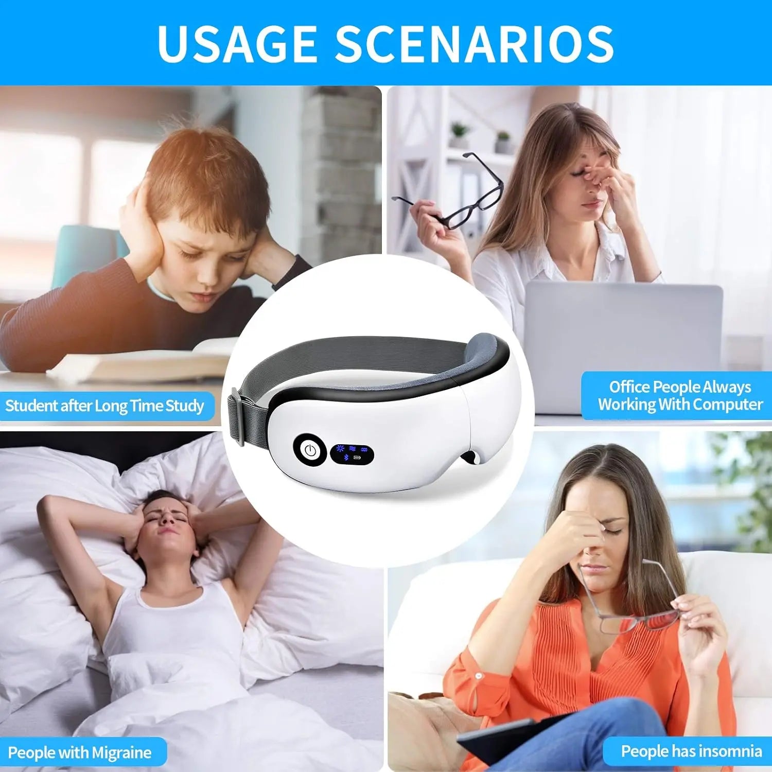Eye Massager with Heat, Vibration and Warm Compress, Smart Sleeping Eyes Mask with Bluetooth Can Connect with Phone for Music Wholesale Hub