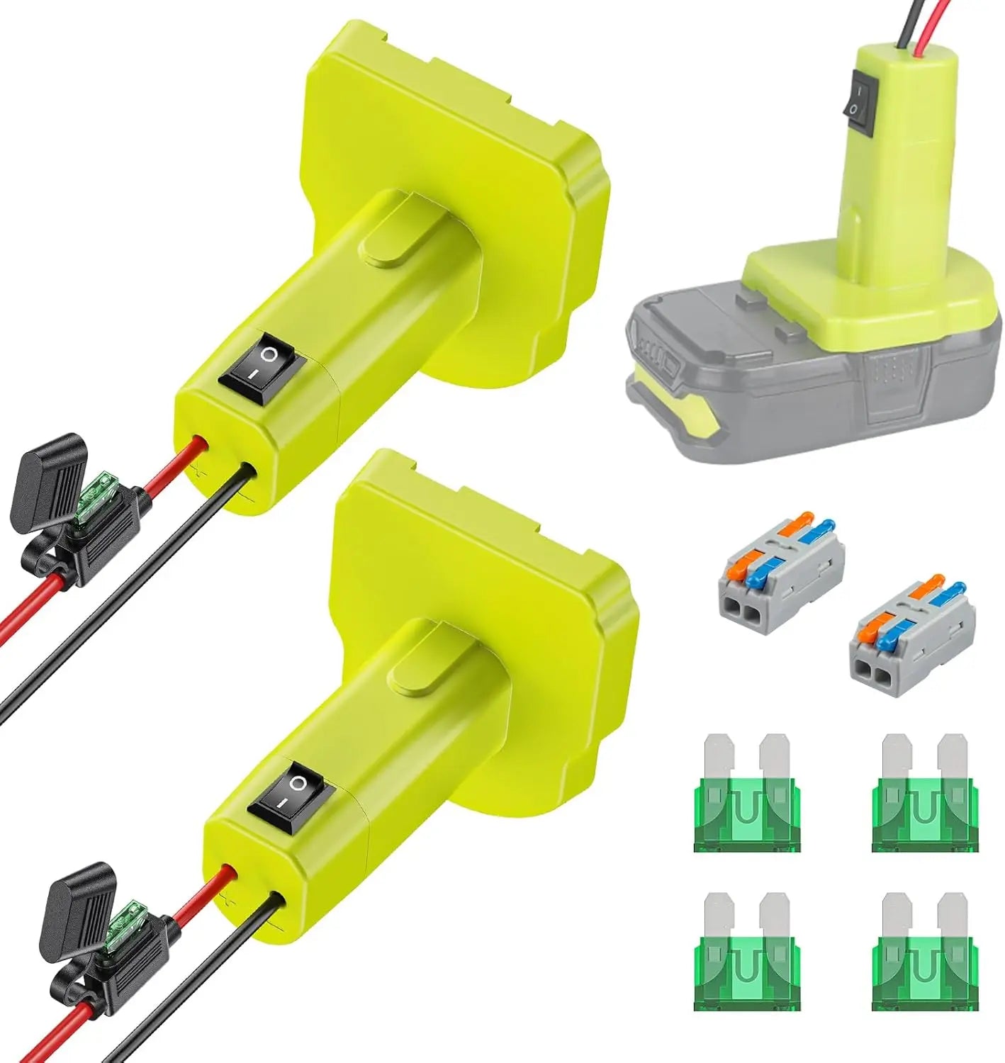 2 Pack Power Wheel Adapter for Ryobi 18 V Battery with Switch, DC Power Adapter, Battery Conversion with Fuse Switch 12 AWG Wires & Wire Terminal Wholesale Hub