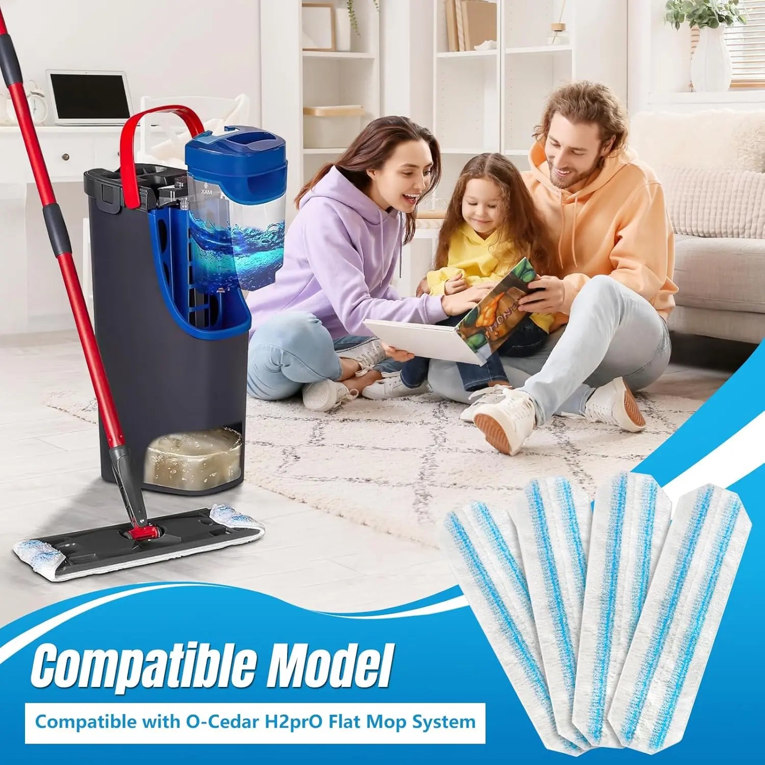 4-Pack Replacement Mop Pads for O-Cedar H2pro Flat Mop System & Vileda | O'Cedar H2 Pro Microfiber Mop Heads Replacements | Washable Reusable Refills | Safe on Wood, Tile, Vinyl Floors Wholesale Hub