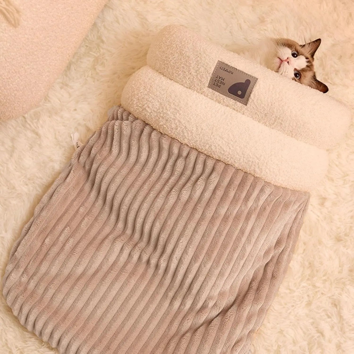 Cozy Cat Sleeping Bag Warm Washable Pet Bed Gray Size L 34x20x20cm Wholesale Hub