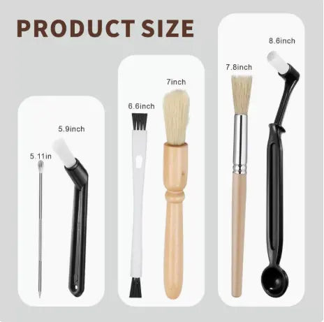 Professional Coffee Machine Cleaning Brush Set | 10-Piece Multifunctional Tool Kit | Includes Long-Handled Spring Brush, Wooden Handle Brush, Cleaning Needle, and Bent Nozzle Brush | Suitable for Deep Cleaning of Coffee Machines, Grinders, and Brewing Hea Wholesale Hub