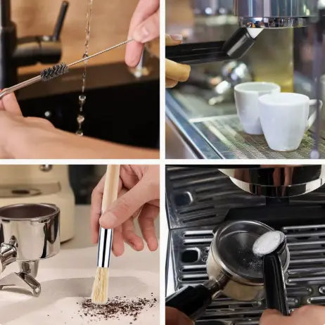 Professional Coffee Machine Cleaning Brush Set | 10-Piece Multifunctional Tool Kit | Includes Long-Handled Spring Brush, Wooden Handle Brush, Cleaning Needle, and Bent Nozzle Brush | Suitable for Deep Cleaning of Coffee Machines, Grinders, and Brewing Hea Wholesale Hub