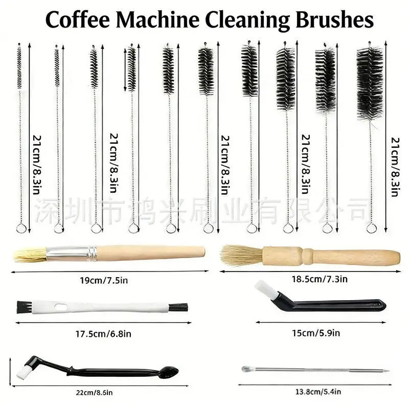 Professional Coffee Machine Cleaning Brush Set | 10-Piece Multifunctional Tool Kit | Includes Long-Handled Spring Brush, Wooden Handle Brush, Cleaning Needle, and Bent Nozzle Brush | Suitable for Deep Cleaning of Coffee Machines, Grinders, and Brewing Hea Wholesale Hub