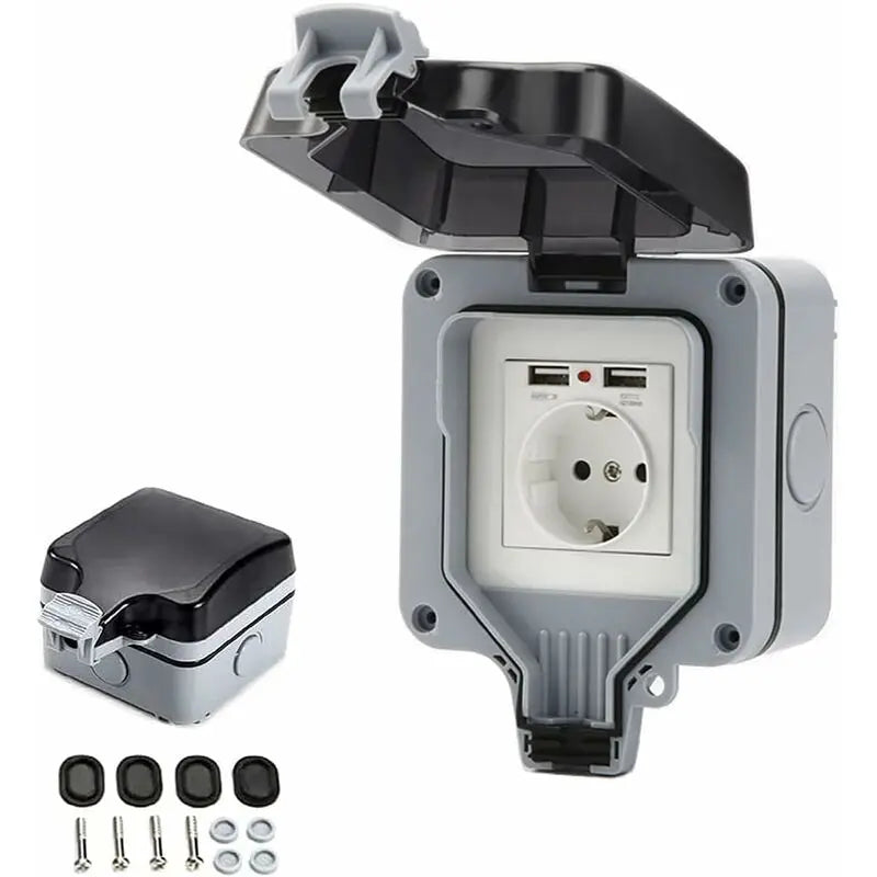 Ip66 Waterproof Socket With Usb Connections Outdoor Electrical Outlet With Cover Wall Socket Box For Garden Garage Wholesale Hub