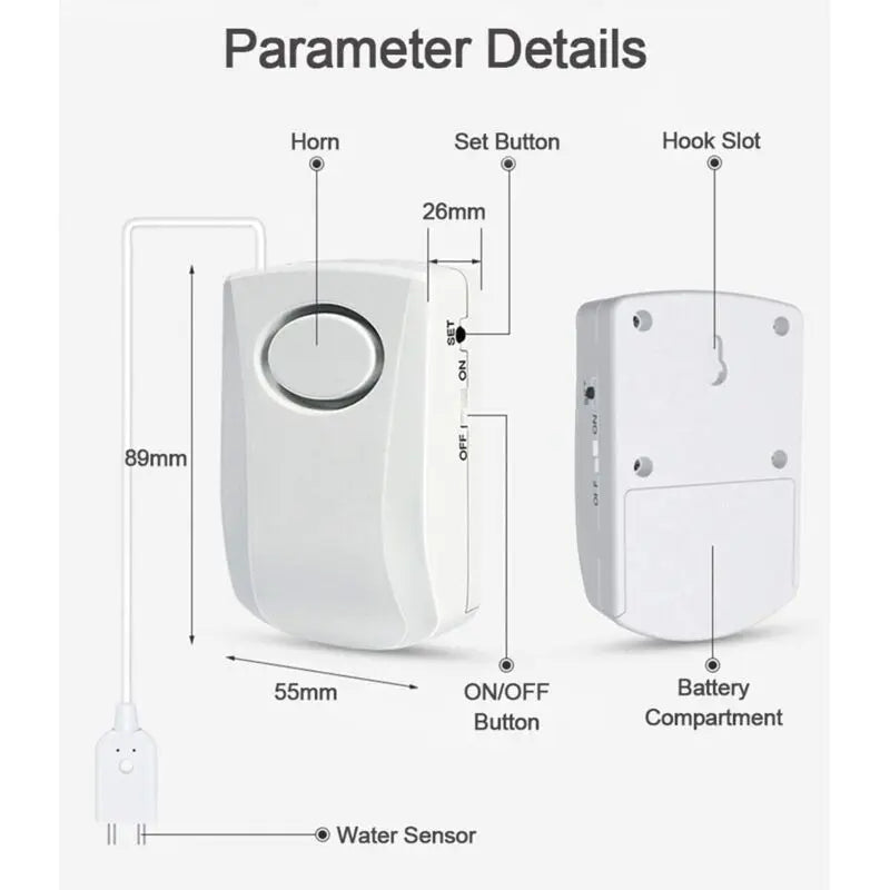 Water Leak Alarm 130Db, 95Cm Long Cable With Sensor, Home Security Water Leak Detection Alarm, Battery Included Wholesale Hub