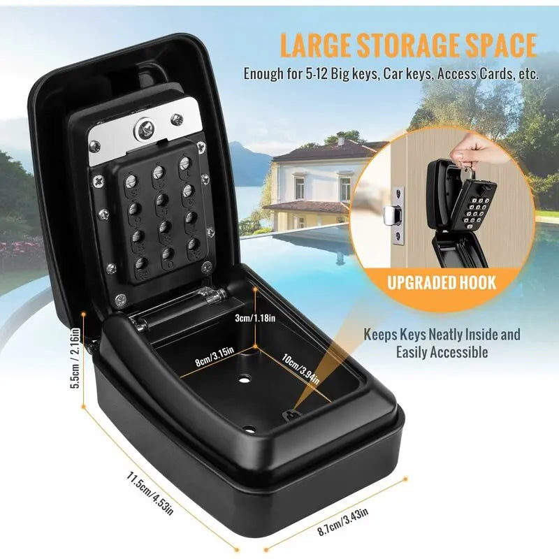 Outdoor Security Key Box, Large Wall Mounted Key Box With 12 Digit Code, Waterproof And Rustproof Security Key Box For Wholesale Hub