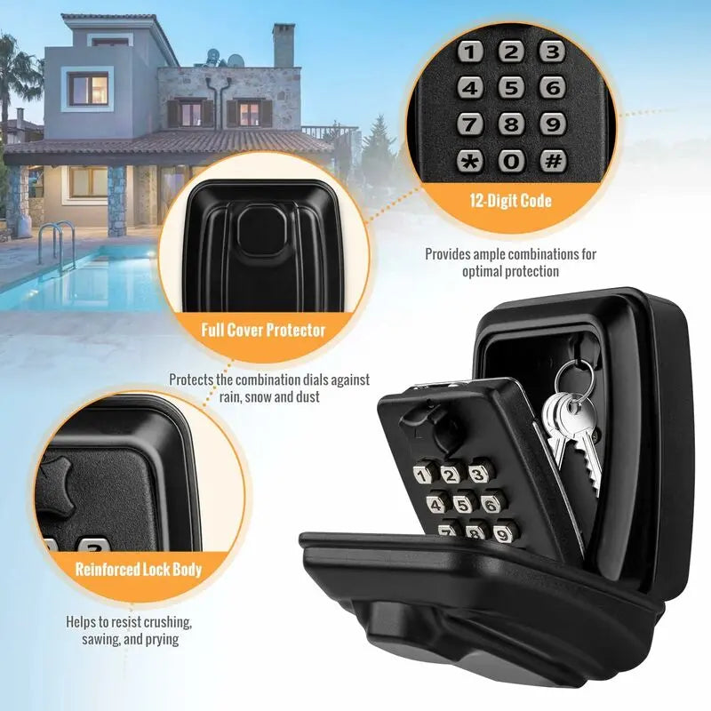 Outdoor Security Key Box, Large Wall Mounted Key Box With 12 Digit Code, Waterproof And Rustproof Security Key Box For Wholesale Hub