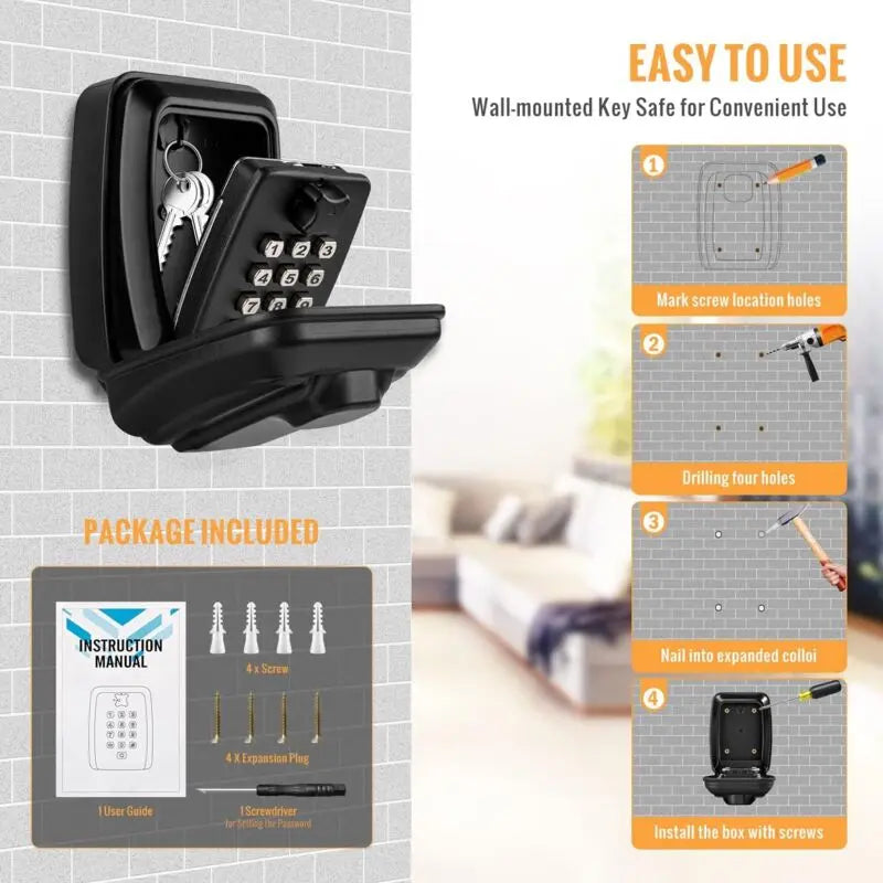 Outdoor Security Key Box, Large Wall Mounted Key Box With 12 Digit Code, Waterproof And Rustproof Security Key Box For Wholesale Hub