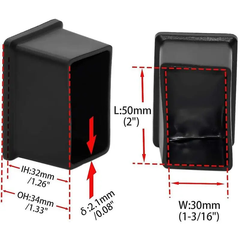 8 Pack Rectangular Non-Marking Pvc Chair Leg Caps 30Mm X 50Mm (1-3/16" X 2") Wholesale Hub