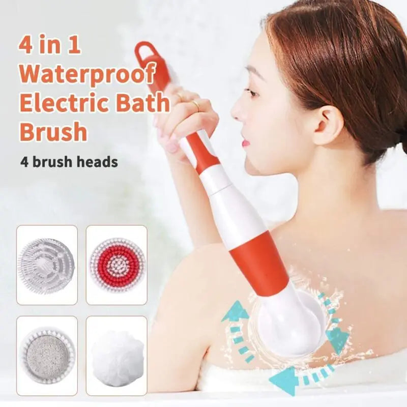 4 In 1 Waterproof Electric Bath Brush Multifunctional Body Cleaning Brush Back Massage Scrubber With 4 Brush Heads Wholesale Hub