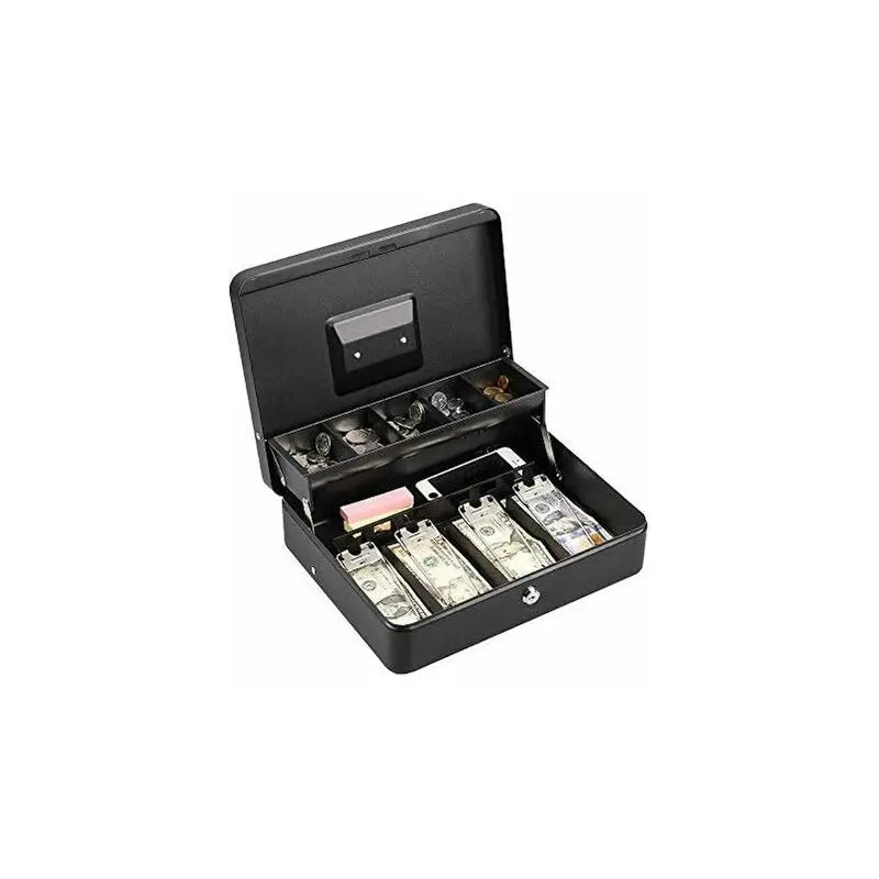 Lockable Metal Money Box Cash, Coin & Security Box Large Cash Box With Lock - New Metal Money Box - Black Wholesale Hub