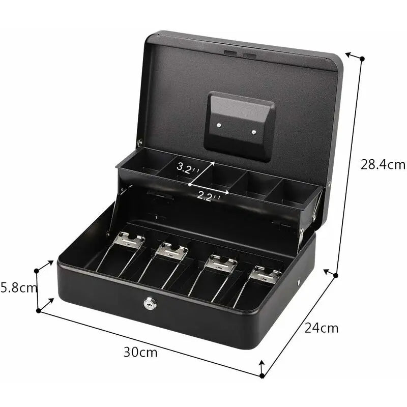 Lockable Metal Money Box Cash, Coin & Security Box Large Cash Box With Lock - New Metal Money Box - Black Wholesale Hub
