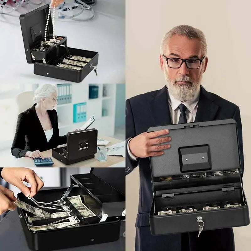 Lockable Metal Money Box Cash, Coin & Security Box Large Cash Box With Lock - New Metal Money Box - Black Wholesale Hub