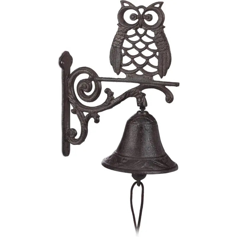 Cast Iron Owl Bell Antique Rustic Wall Mounted Doorbell Owl Cord Waterproof Decorative Garden Door DArk Brown, Brown Wholesale Hub