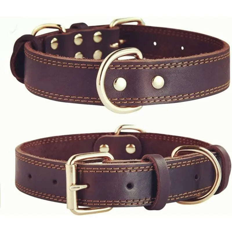 Premium Genuine Leather Dog Collar/Durable Real Leather Adjustable Collars For Male Female (size: XL) Wholesale Hub