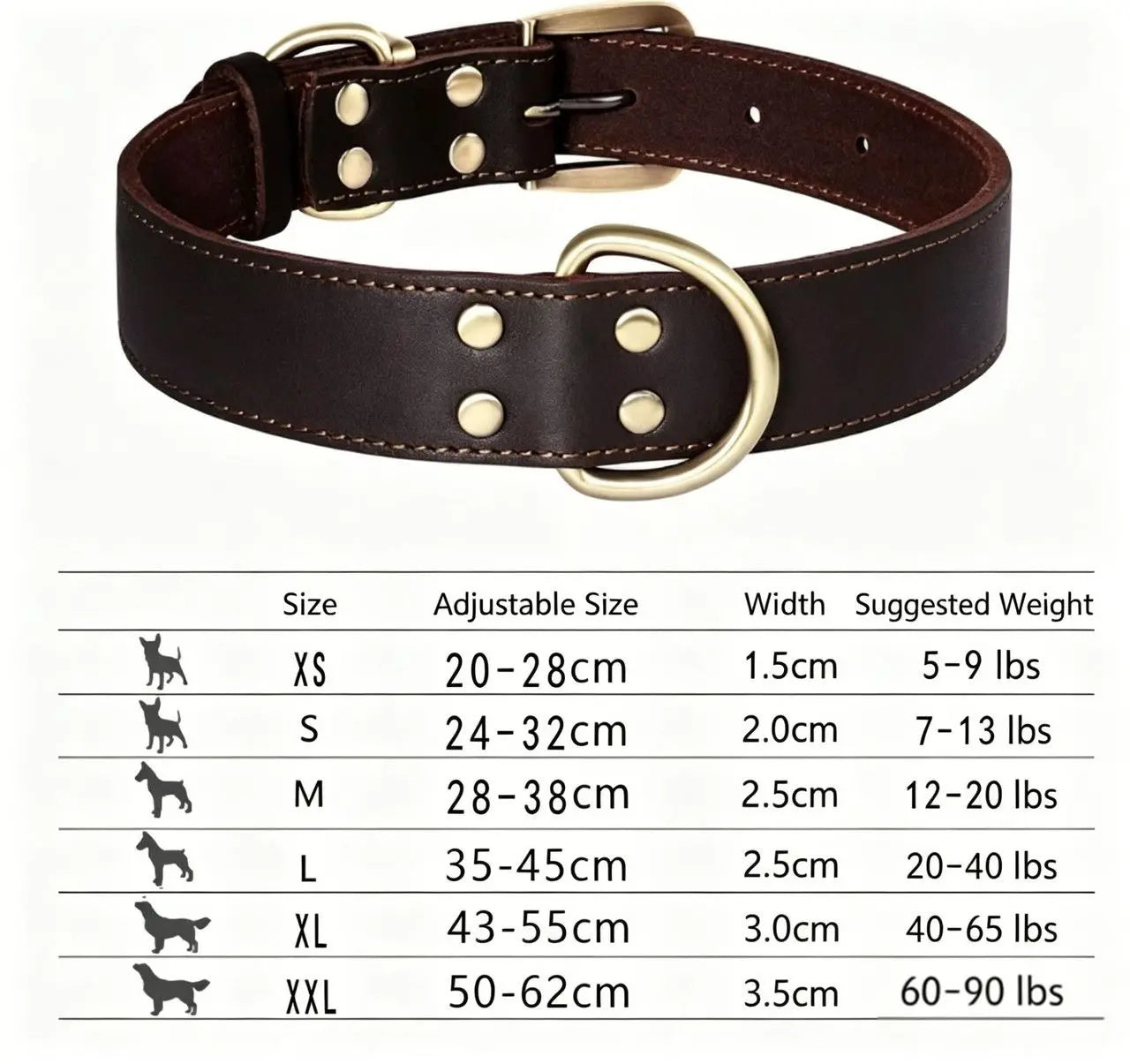 Premium Genuine Leather Dog Collar/Durable Real Leather Adjustable Collars For Male Female (size: XL) Wholesale Hub