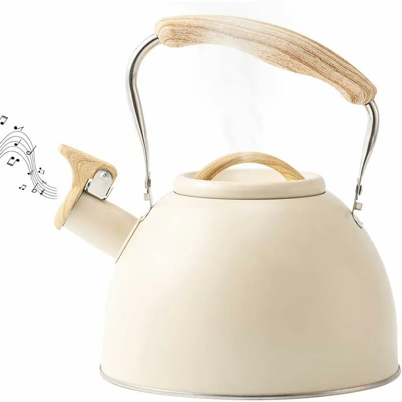 Stainless Steel Tea Kettle With Wooden Handle, 3L Induction Whistling Kettle, Retro Teapot Kettle, Boiler For Electric, Wholesale Hub