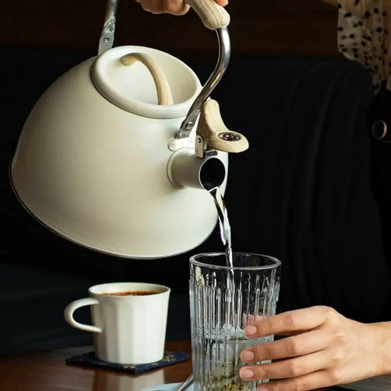 Stainless Steel Tea Kettle With Wooden Handle, 3L Induction Whistling Kettle, Retro Teapot Kettle, Boiler For Electric, Wholesale Hub