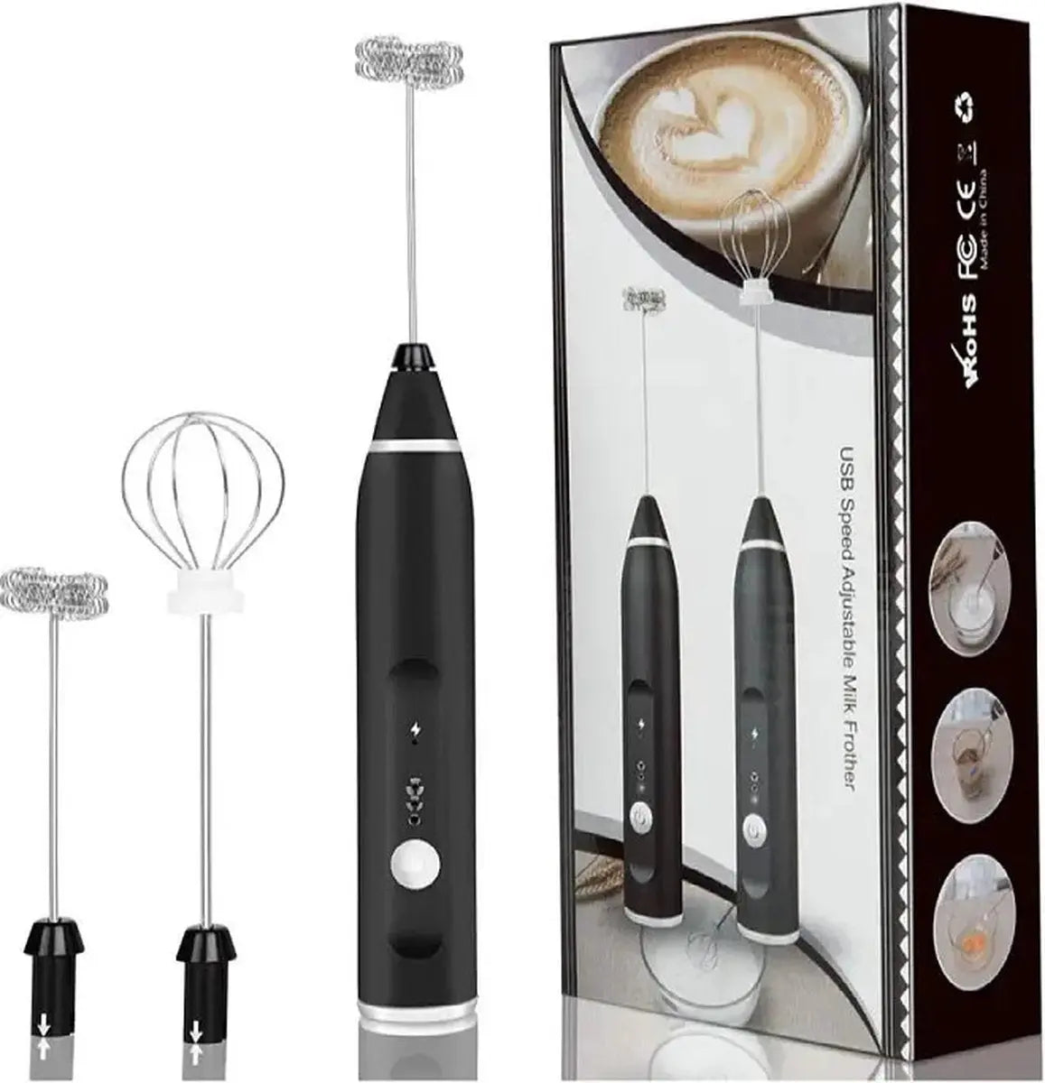 2-in-1 Electric Coffee Frother, USB Rechargeable, Egg Beater, Keep Mixer, Black Wholesale Hub