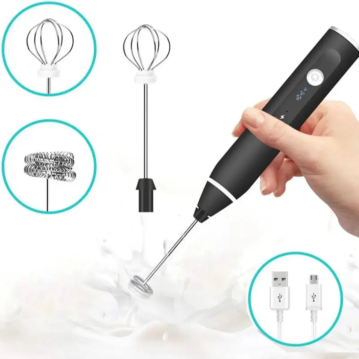 2-in-1 Electric Coffee Frother, USB Rechargeable, Egg Beater, Keep Mixer, Black Wholesale Hub