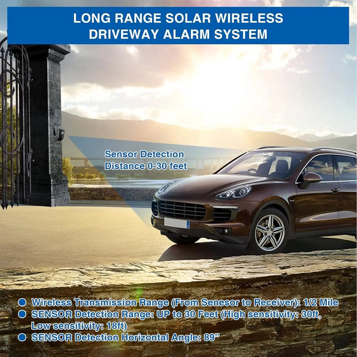 Driveway alarm - Entry detector - Solar driveway alarm - Motion detector - Wireless = Security - Wireless solar driveway alarm - Motion detector - Doorbell - DIY security system - (2 sensors and 1 doorbell) Wholesale Hub